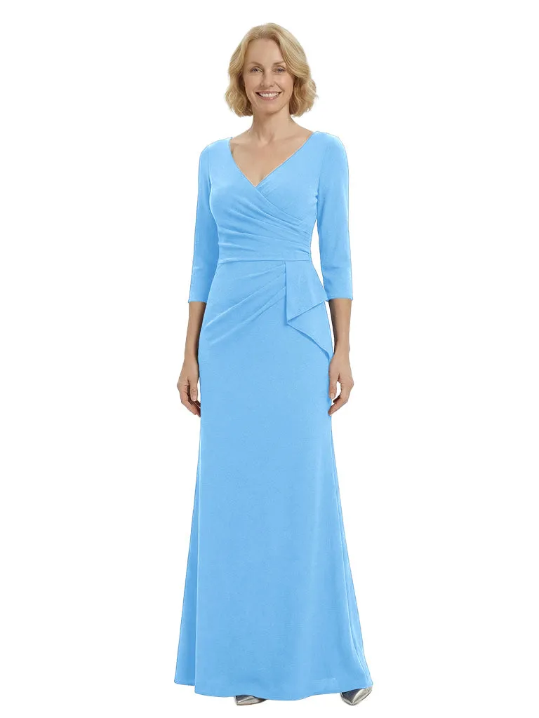 Classy Mother of The Groom Crepe Gown 3/4 Sleeve V Neck Floor-Length Formal Wedding Attire for Moms sold by ChicSew product image thumbnail 5