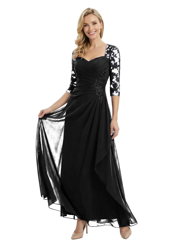 Fancy Mother of The Bride Chiffon Gown Square Neck 3/4 Lace Sleeve Floor-Length sold by ChicSew product image thumbnail 4