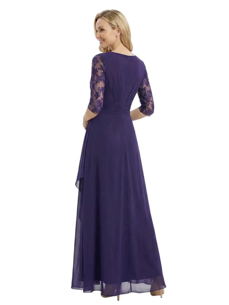 Fancy Mother of The Bride Chiffon Gown Square Neck 3/4 Lace Sleeve Floor-Length sold by ChicSew product image thumbnail 3