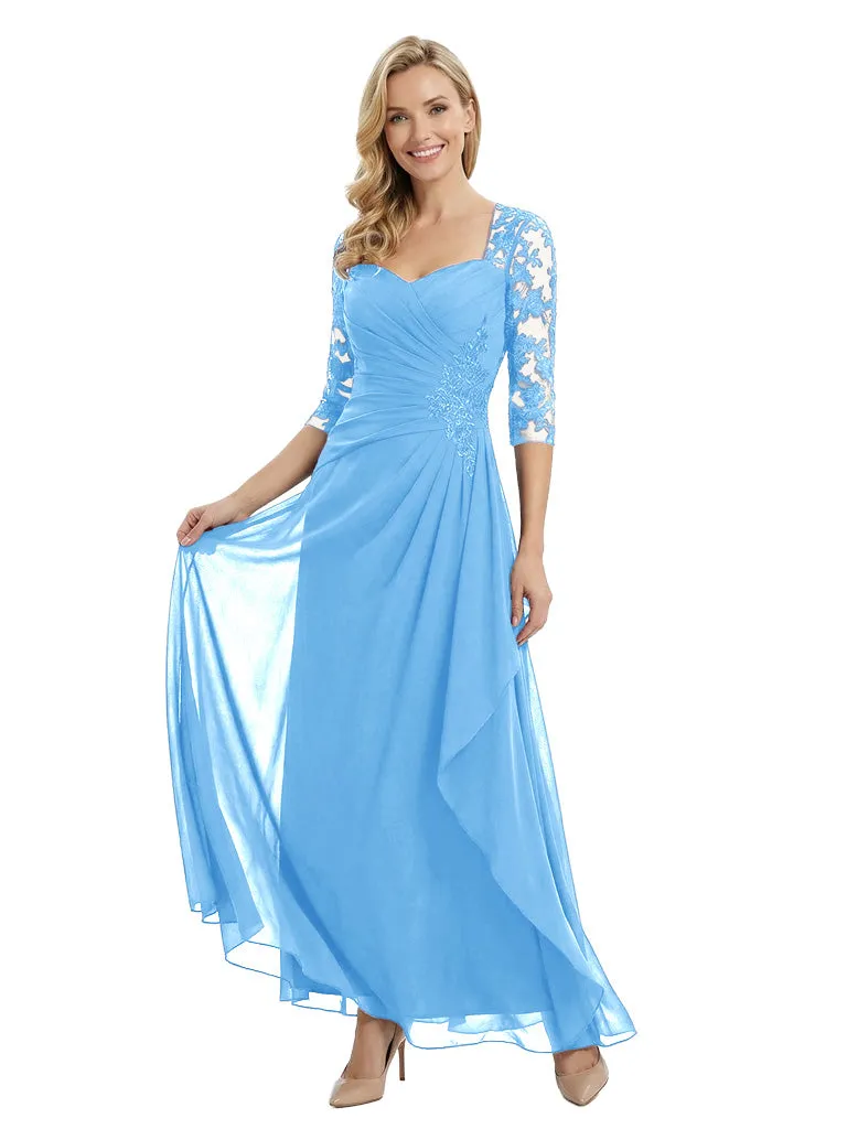 Fancy Mother of The Bride Chiffon Gown Square Neck 3/4 Lace Sleeve Floor-Length sold by ChicSew product image thumbnail 5