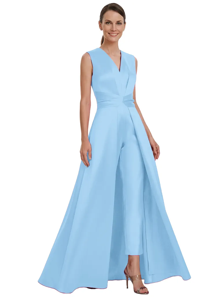 Classy Mother of The Bride Pantsuit OverskirtV-Neck Floor-Length Satin Modern Formal Wedding Guest Outfit for Moms sold by ChicSew product image thumbnail 5