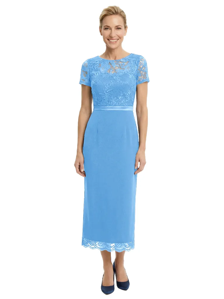 Elegant Boat Neck Short Sleeves Sheath Ankle-Length Mother of The Bride Chiffon Gown sold by ChicSew product image thumbnail 5