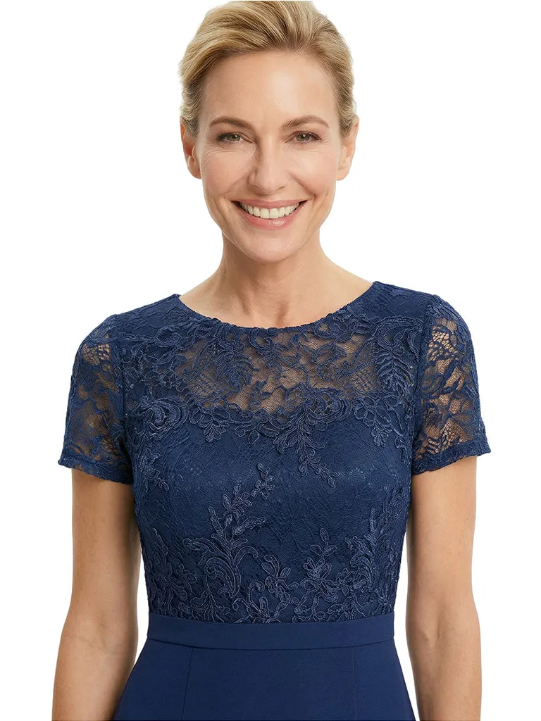 Elegant Boat Neck Short Sleeves Sheath Ankle-Length Mother of The Bride Chiffon Gown sold by ChicSew product image thumbnail 2