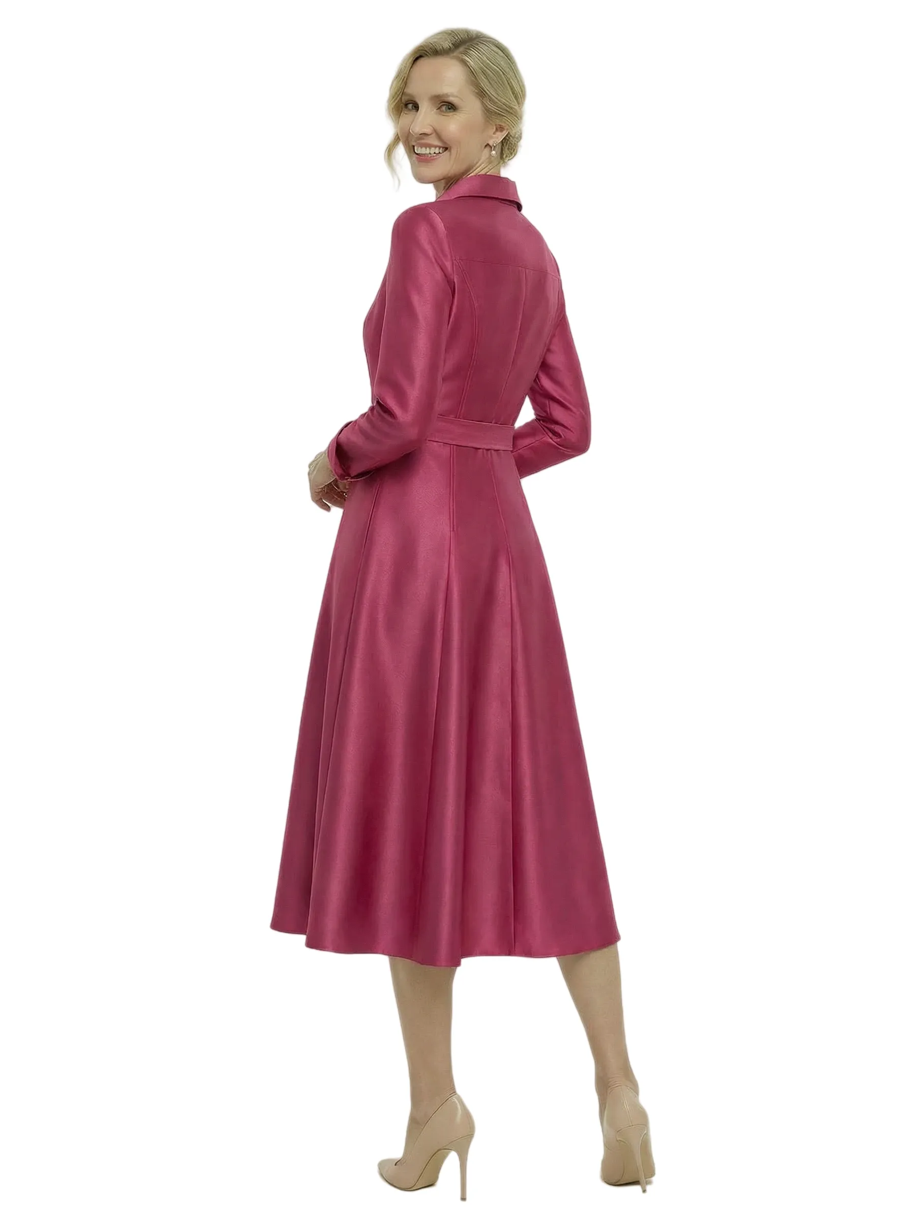 Chic Shirt Style Long Sleeves Mother Of The Bride Dress Midi A-Line Satin Gown With Belt sold by ChicSew product image thumbnail 3