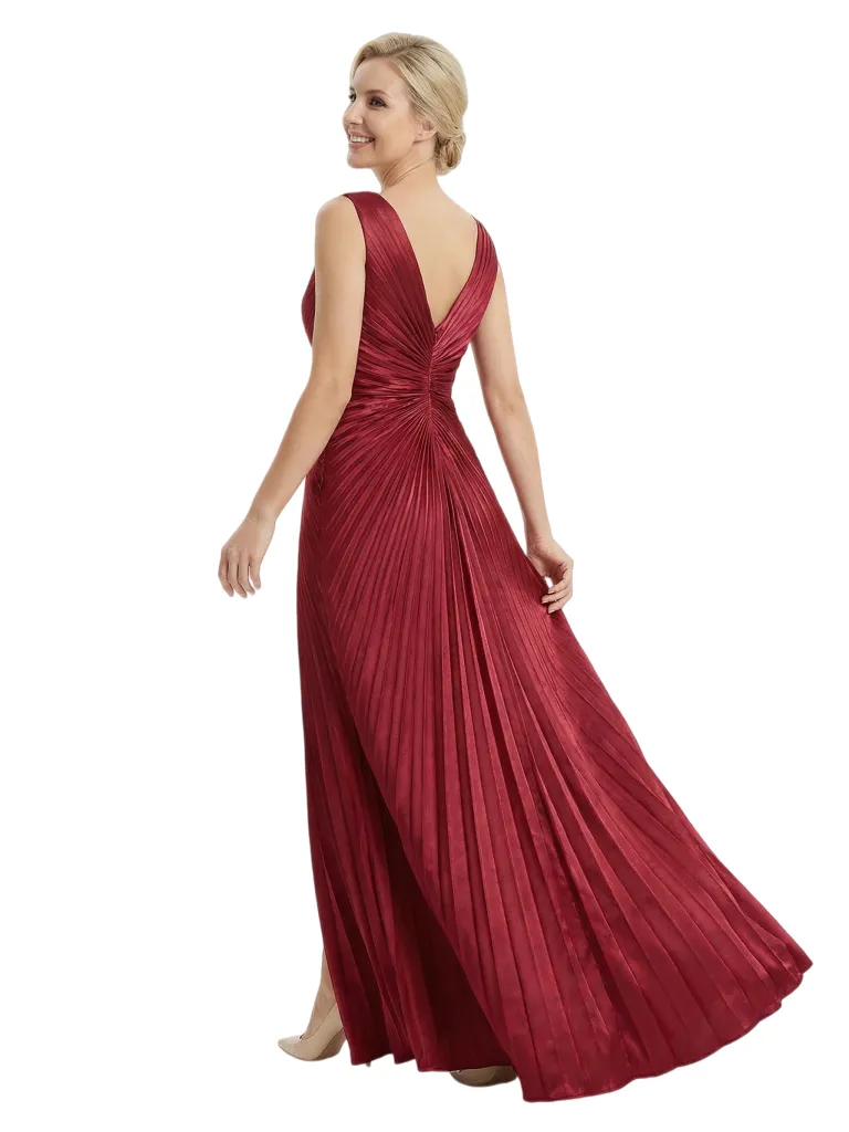 Chic Mother of The Groom Satin Gown Sleeveless Deep V-Neck Floor-Length With Crystal Accent Formal Wedding Attire for Moms sold by ChicSew product image thumbnail 3