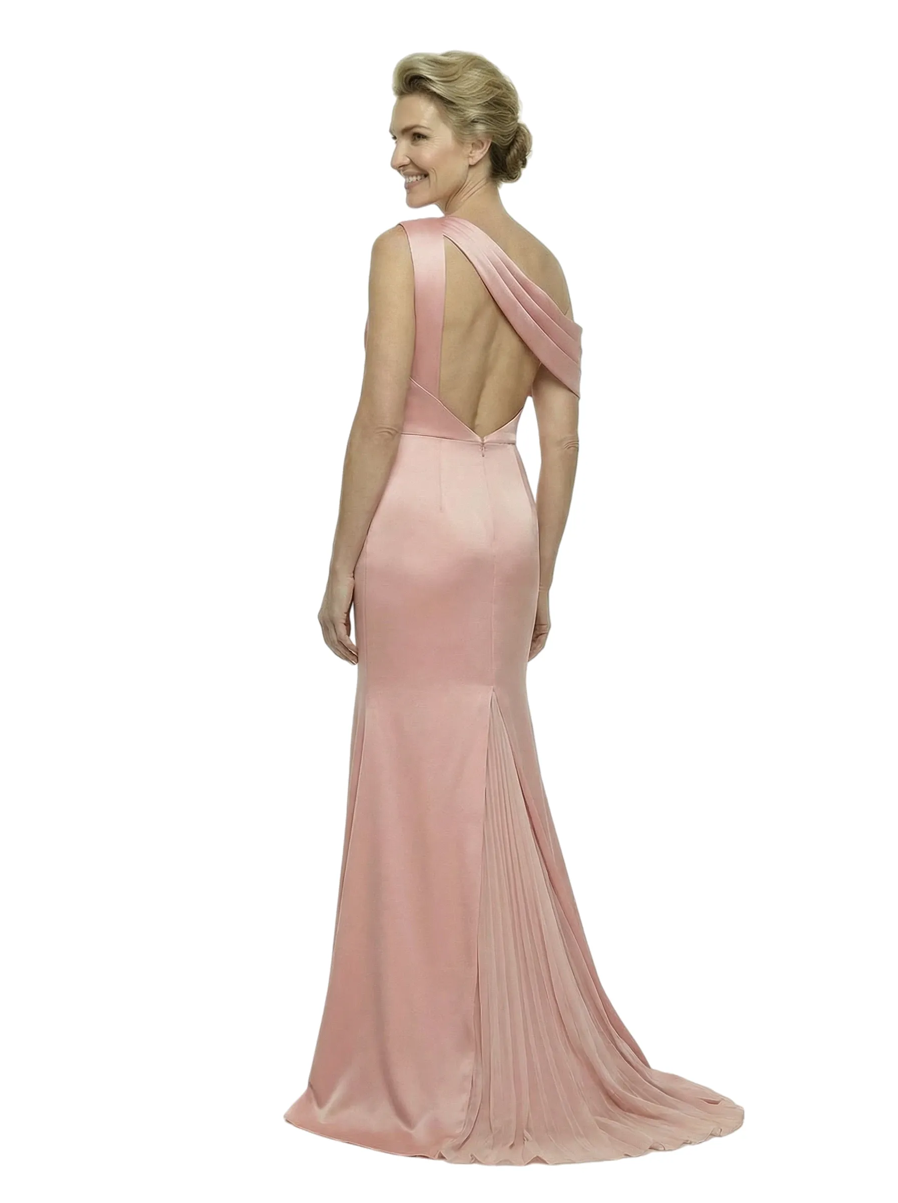 Unique One Shoulder Sleeveless Mother of The Groom Dress Classy Ruched Satin Maxi Gown with Sparkly Embellishments sold by ChicSew product image thumbnail 3