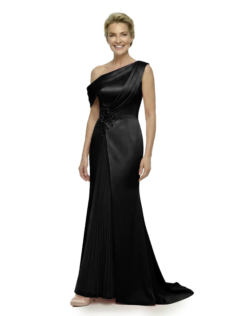 Unique One Shoulder Sleeveless Mother of The Groom Dress Classy Ruched Satin Maxi Gown with Sparkly Embellishments sold by ChicSew product image thumbnail 4