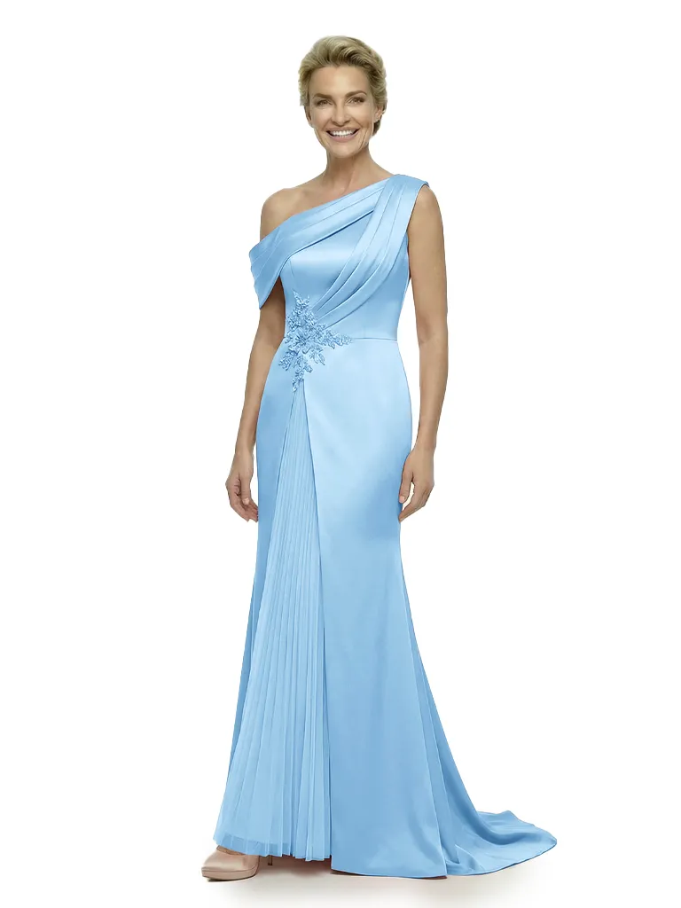 Unique One Shoulder Sleeveless Mother of The Groom Dress Classy Ruched Satin Maxi Gown with Sparkly Embellishments sold by ChicSew product image thumbnail 5