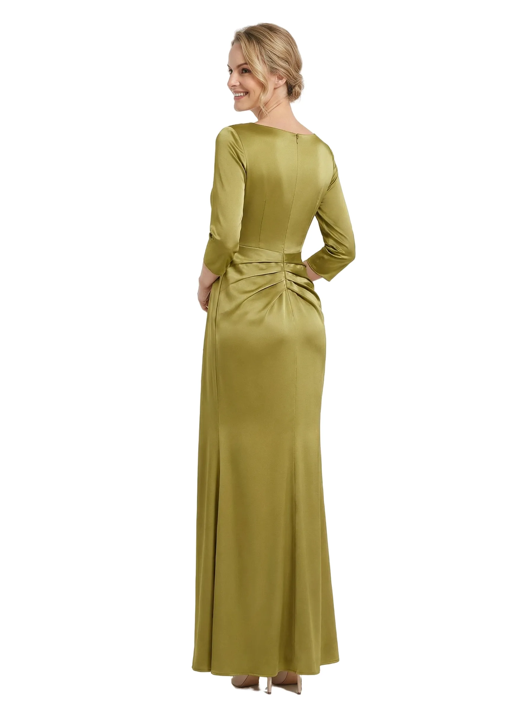 Sophisticated Jewel Long Sleeves Satin Sheath Mother Of The Groom Dress With Side Slit sold by ChicSew product image thumbnail 3