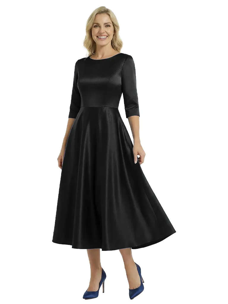 Elegant Scoop 3/4 Sleeves A-Line Tea-Length Mother Of The Bride Dress sold by ChicSew product image thumbnail 4