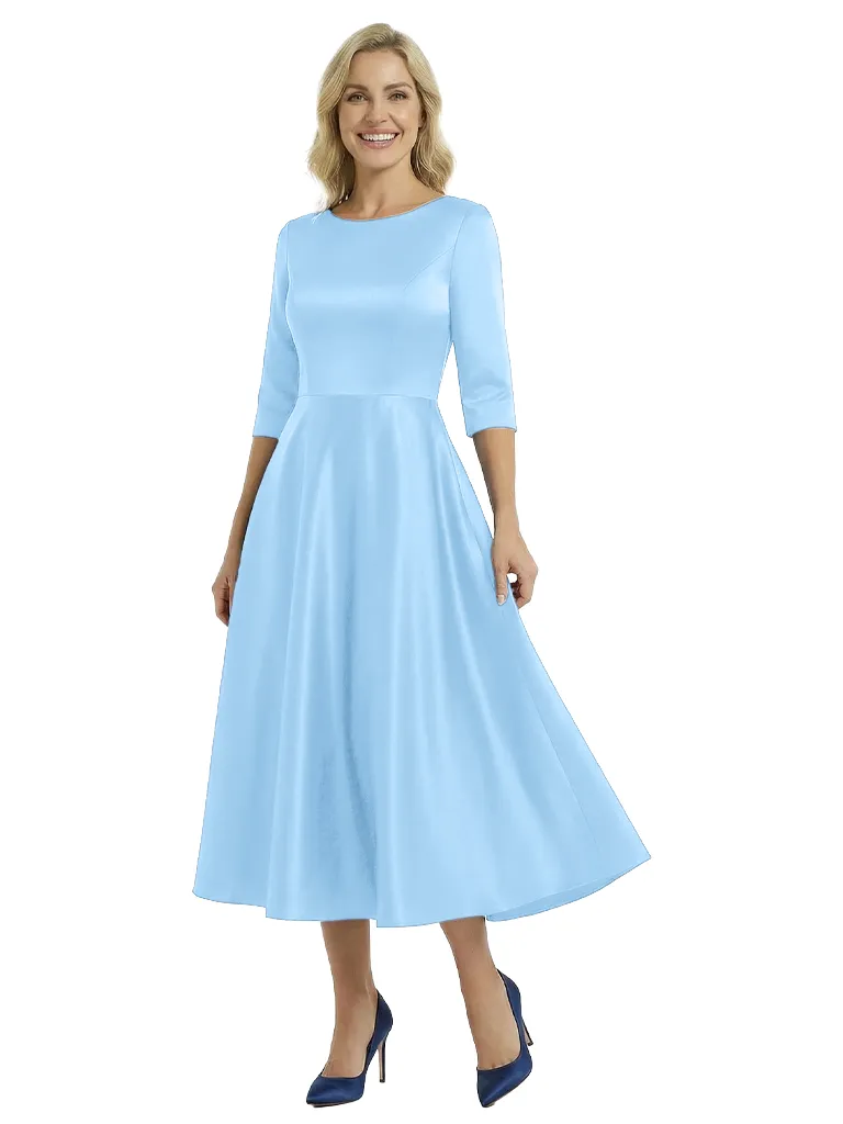 Elegant Scoop 3/4 Sleeves A-Line Tea-Length Mother Of The Bride Dress sold by ChicSew product image thumbnail 5