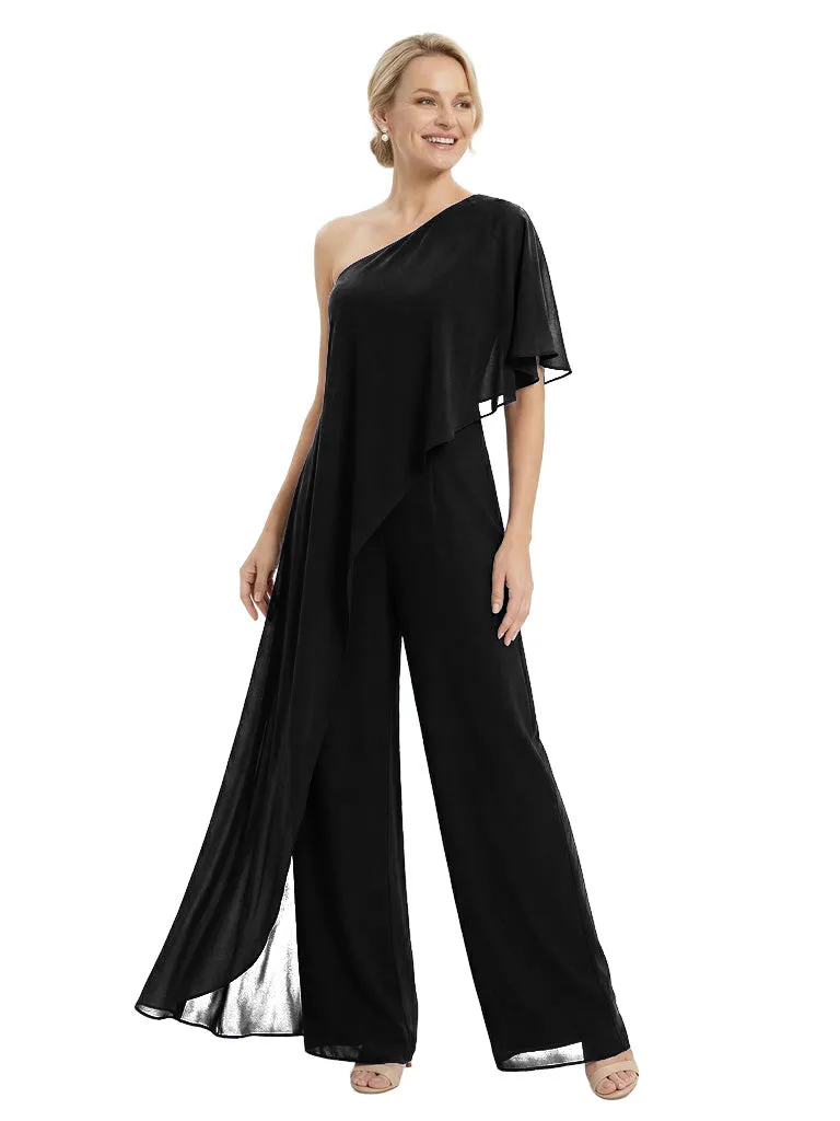 Elegant One Shoulder Chiffon Mother Of The Bride Pantsuit Formal Wedding Attire sold by ChicSew product image thumbnail 4