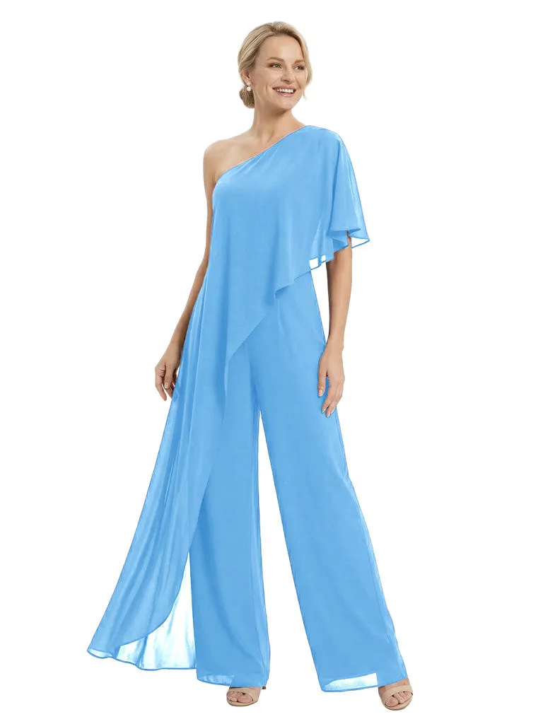 Elegant One Shoulder Chiffon Mother Of The Bride Pantsuit Formal Wedding Attire sold by ChicSew product image thumbnail 5