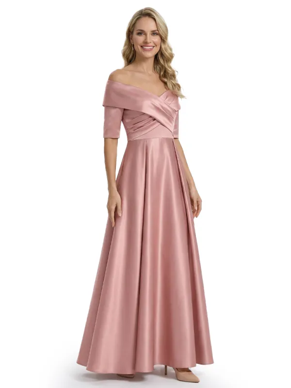 Elegant Off Shoulder Sleeveless A-Line Floor-Length Mother Of The Bride Dress sold by ChicSew