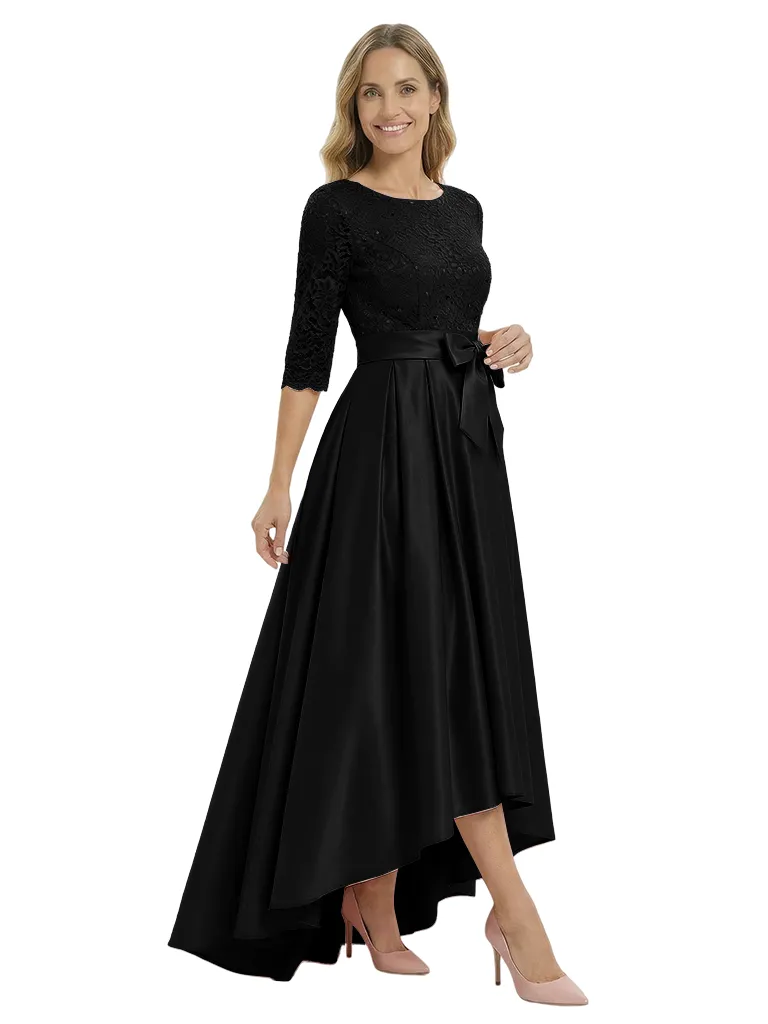 Beautiful Silky Satin A-Line High-Low Lace Mother Of The Bride Dress With Bow Knot sold by ChicSew product image thumbnail 4