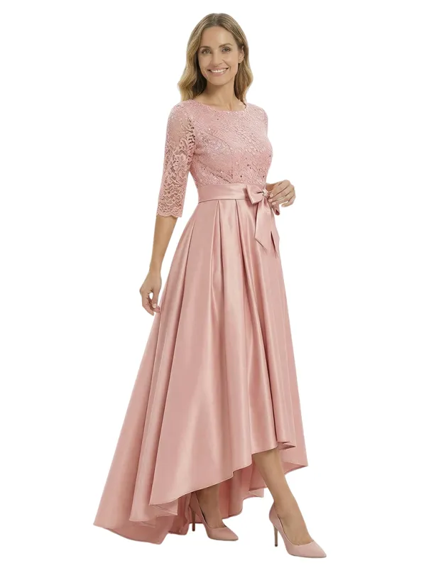 Beautiful Silky Satin A-Line High-Low Lace Mother Of The Bride Dress With Bow Knot sold by ChicSew