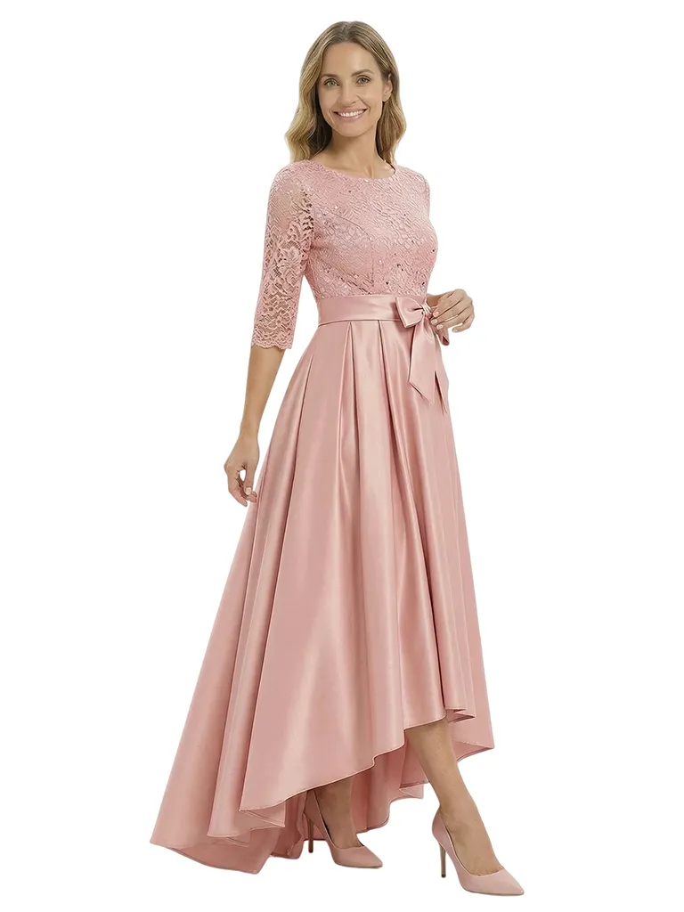 Beautiful Silky Satin A-Line High-Low Lace Mother Of The Bride Dress With Bow Knot sold by ChicSew