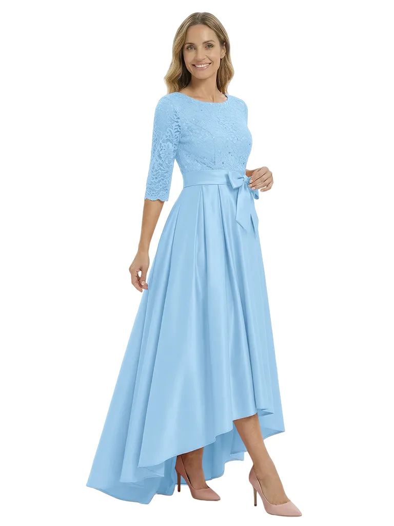 Beautiful Silky Satin A-Line High-Low Lace Mother Of The Bride Dress With Bow Knot sold by ChicSew product image thumbnail 5