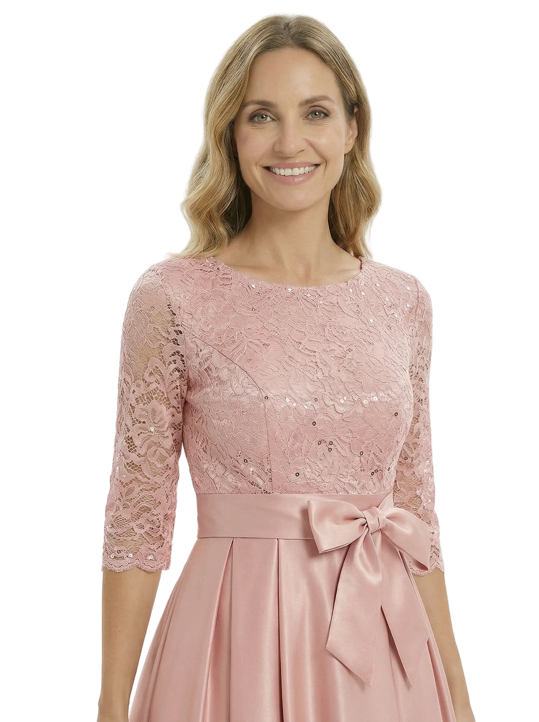 Beautiful Silky Satin A-Line High-Low Lace Mother Of The Bride Dress With Bow Knot sold by ChicSew product image thumbnail 2
