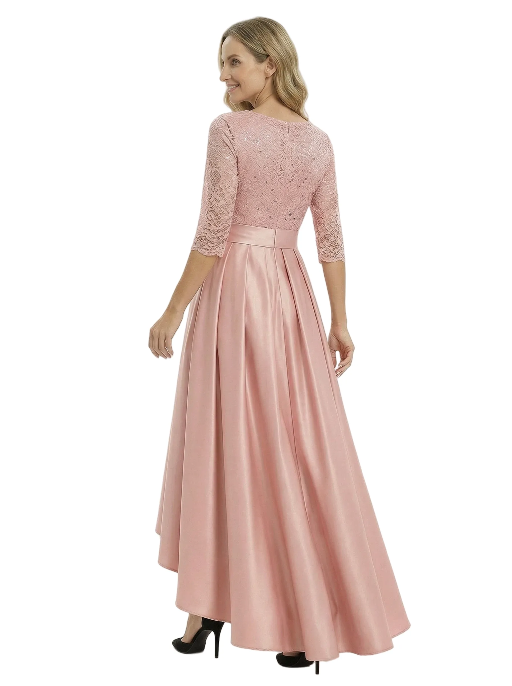 Beautiful Silky Satin A-Line High-Low Lace Mother Of The Bride Dress With Bow Knot sold by ChicSew product image thumbnail 3