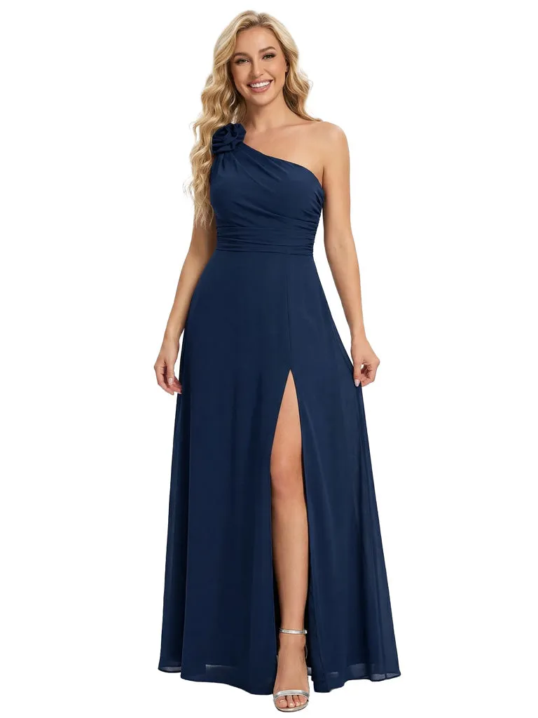 Elegant One Shoulder Side Slit Chiffon Mother Of The Bride Gown Formal Wedding Attire sold by ChicSew