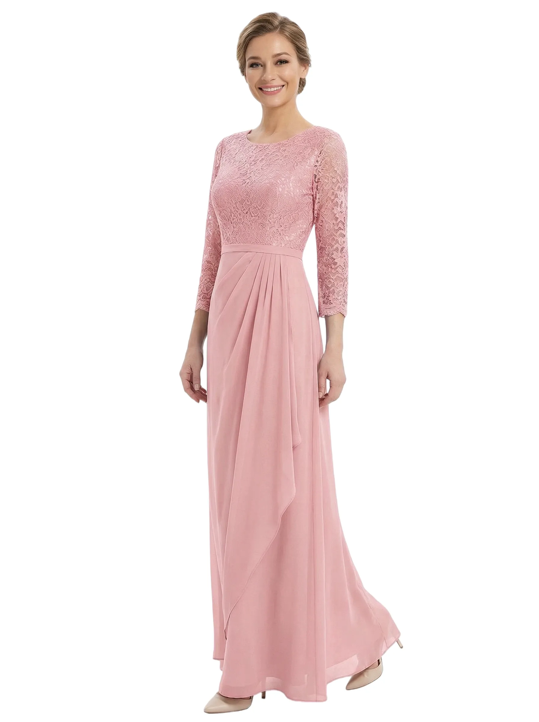 Gorgeous Lace 3/4 Sleeve Mother of The Bride Dress Elegant Maxi Chiffon Gown sold by ChicSew product image thumbnail 2