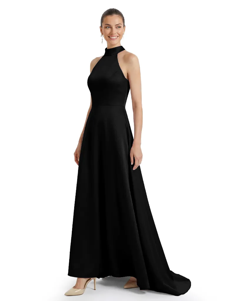 Sleek Halter Neck Sleeveless Mother of The Bride Dress Modern Satin Maxi Gown with Timeless Fitted-to-Flared Shape sold by ChicSew product image thumbnail 4