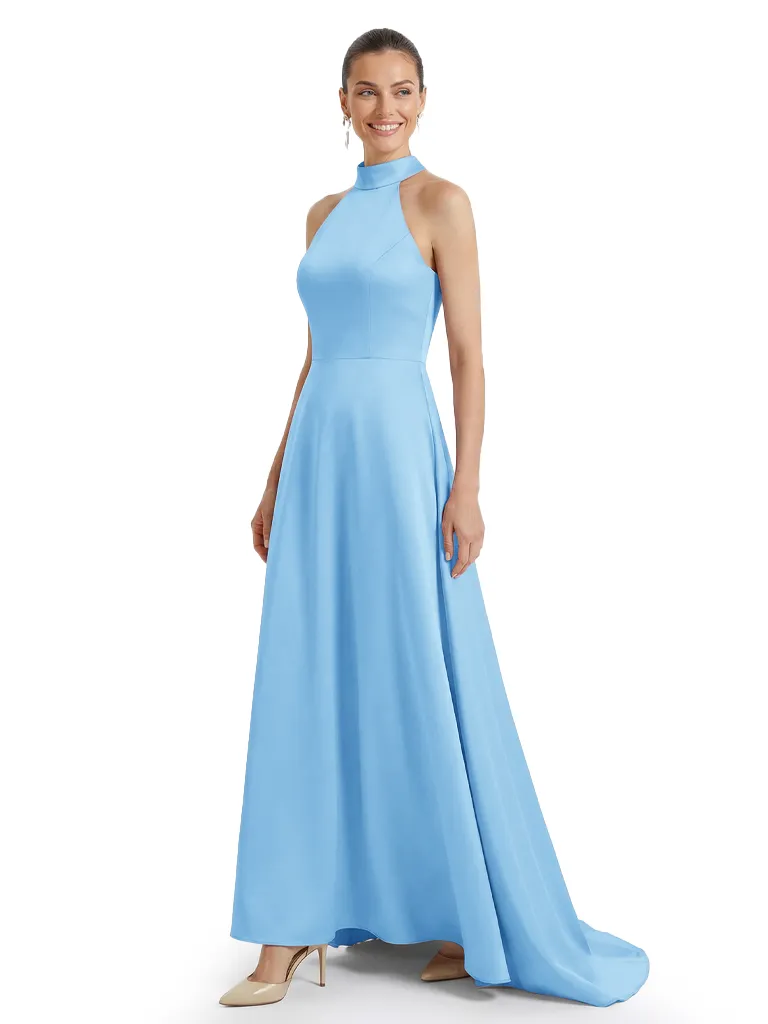 Sleek Halter Neck Sleeveless Mother of The Bride Dress Modern Satin Maxi Gown with Timeless Fitted-to-Flared Shape sold by ChicSew product image thumbnail 5