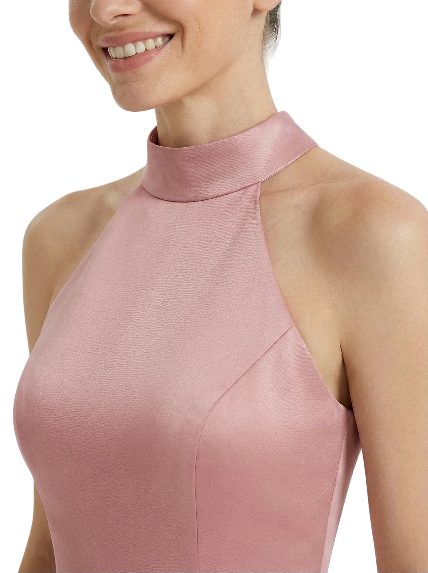 Sleek Halter Neck Sleeveless Mother of The Bride Dress Modern Satin Maxi Gown with Timeless Fitted-to-Flared Shape sold by ChicSew product image thumbnail 2