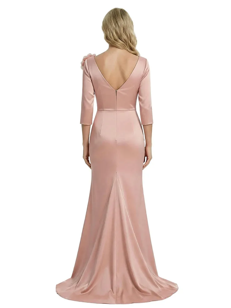 Unique V-neck 3/4 Sleeves Floor-Length Mother Of The Bride Dress With Floral Detail sold by ChicSew product image thumbnail 3