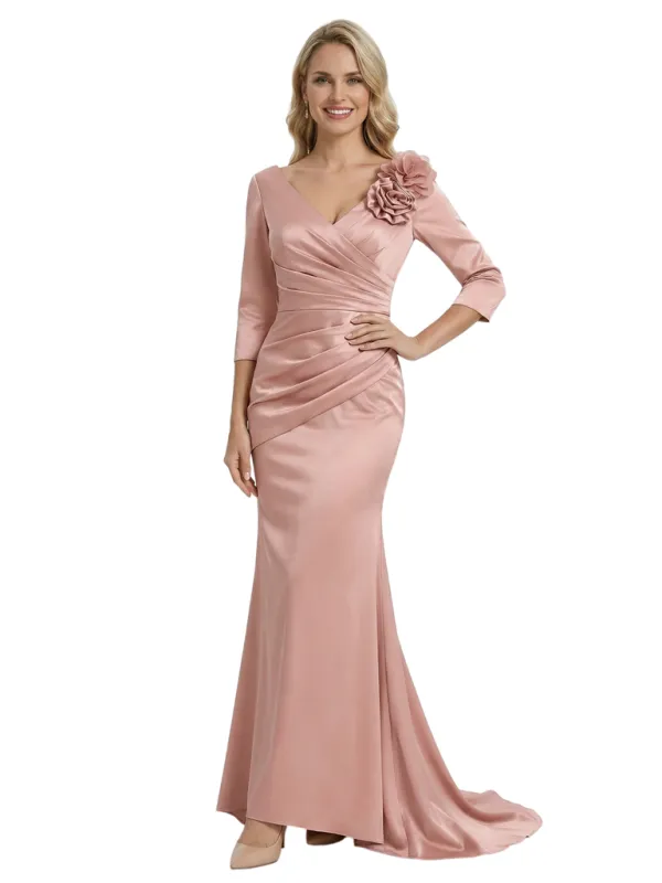 Unique V-neck 3/4 Sleeves Floor-Length Mother Of The Bride Dress With Floral Detail sold by ChicSew