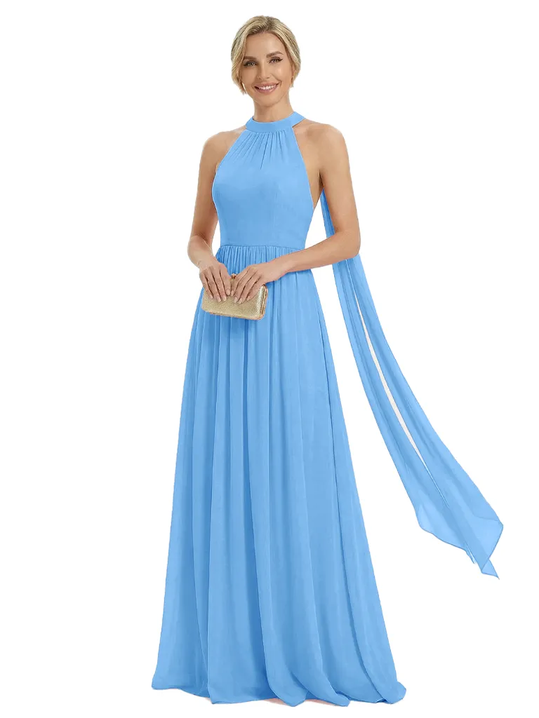 Elegant Mother of The Bride Dress Unique Halter Chiffon Pleated Long A-Line Formal Gown sold by ChicSew product image thumbnail 5