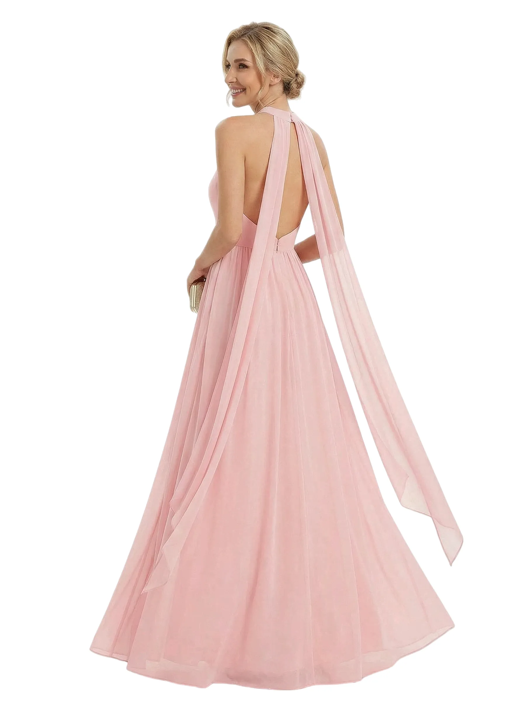 Elegant Mother of The Bride Dress Unique Halter Chiffon Pleated Long A-Line Formal Gown sold by ChicSew product image thumbnail 3