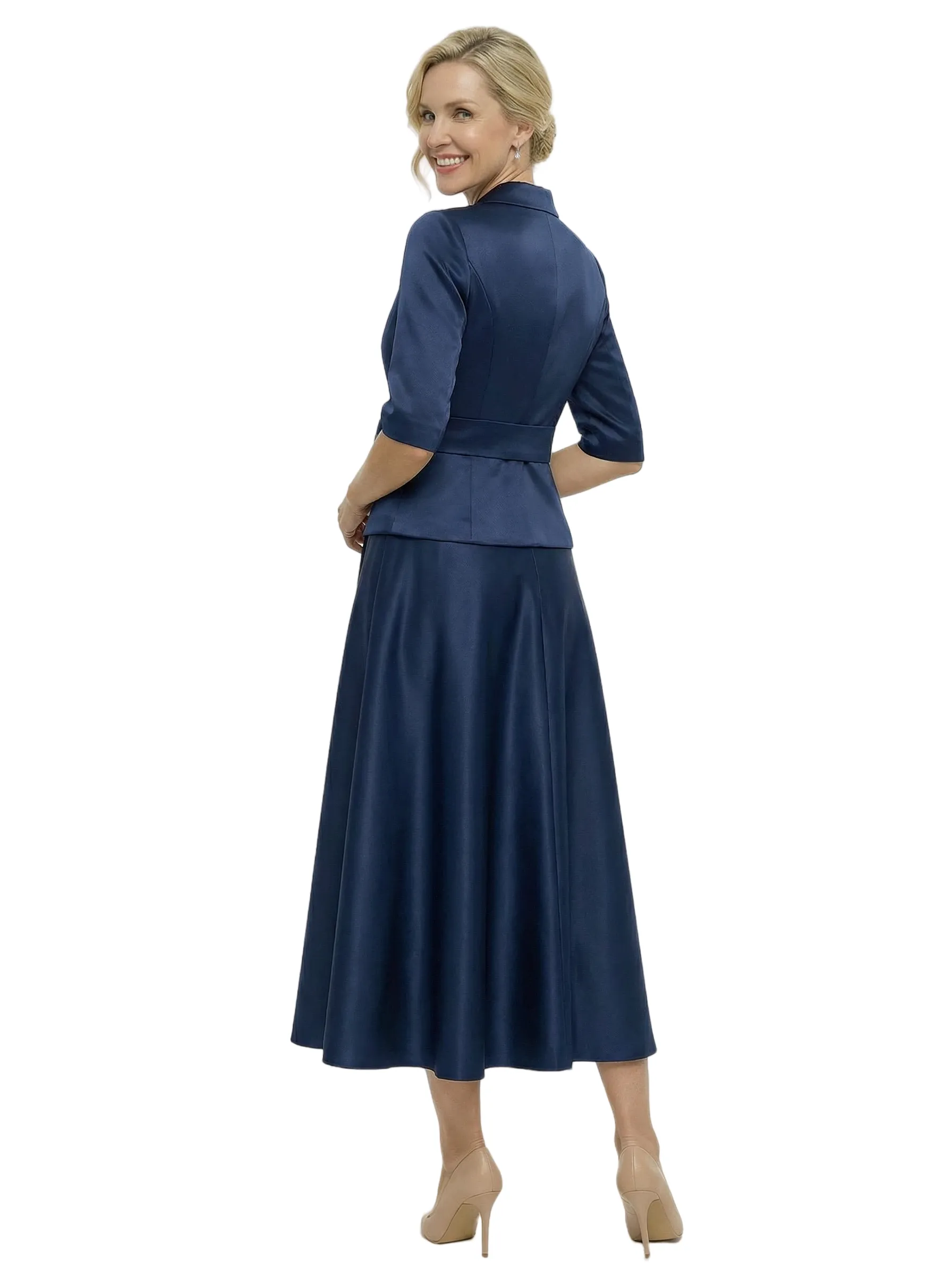 Unique Silky Satin Tea-Length Two Piece Mother Of The Bride Dress With Bow Knot sold by ChicSew product image thumbnail 3