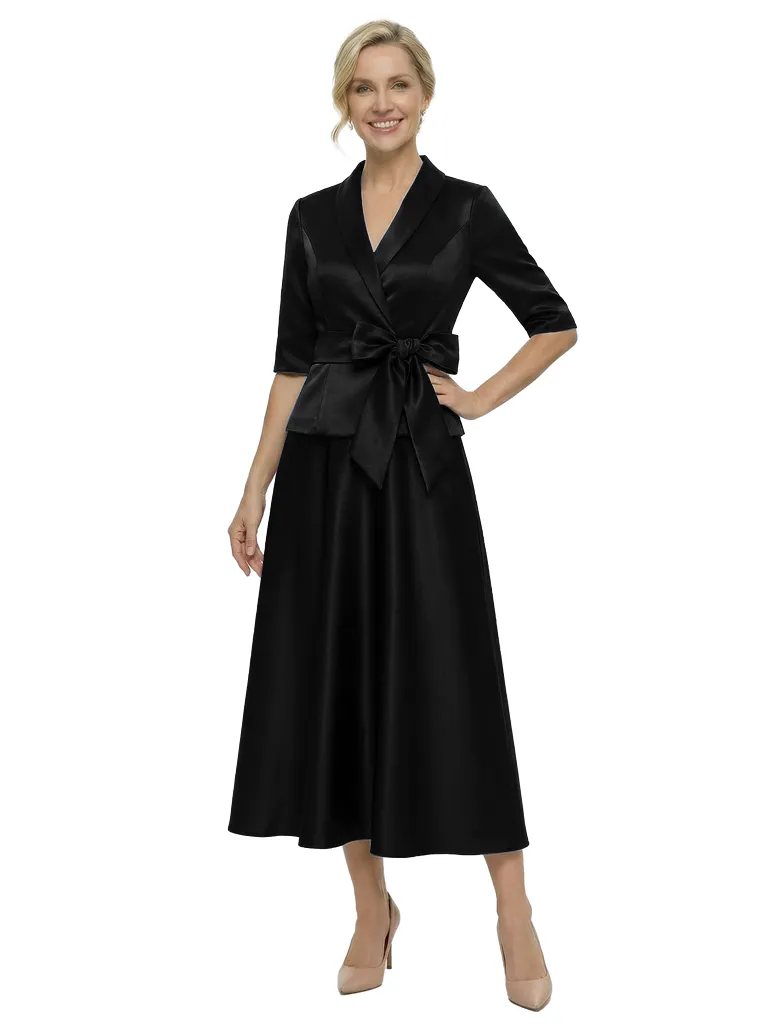 Unique Silky Satin Tea-Length Two Piece Mother Of The Bride Dress With Bow Knot sold by ChicSew product image thumbnail 4