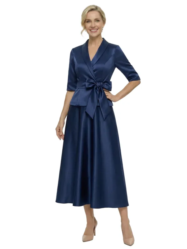Unique Silky Satin Tea-Length Two Piece Mother Of The Bride Dress With Bow Knot sold by ChicSew