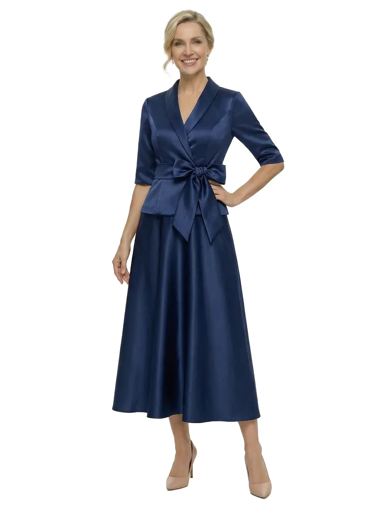 Unique Silky Satin Tea-Length Two Piece Mother Of The Bride Dress With Bow Knot sold by ChicSew