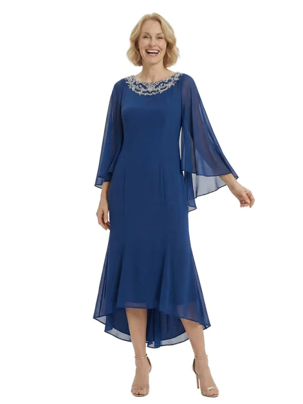 Elegant Mermaid Jewel Long Sleeves Mother Of The Bride Dress Chiffon Gown made by ChicSew