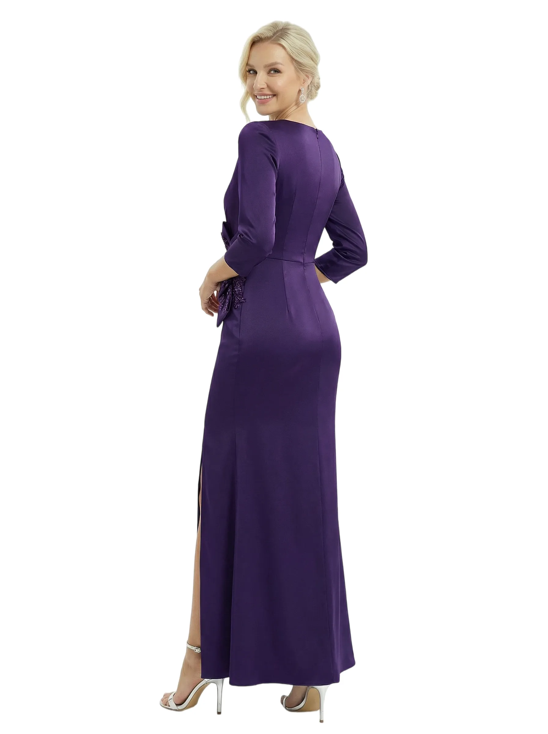 3/4 Sleeves V-Neck Satin Mother Of The Bride Dress Mermaid Maxi Gown Formal Wedding Attirermal Wedding Attire sold by ChicSew product image thumbnail 2