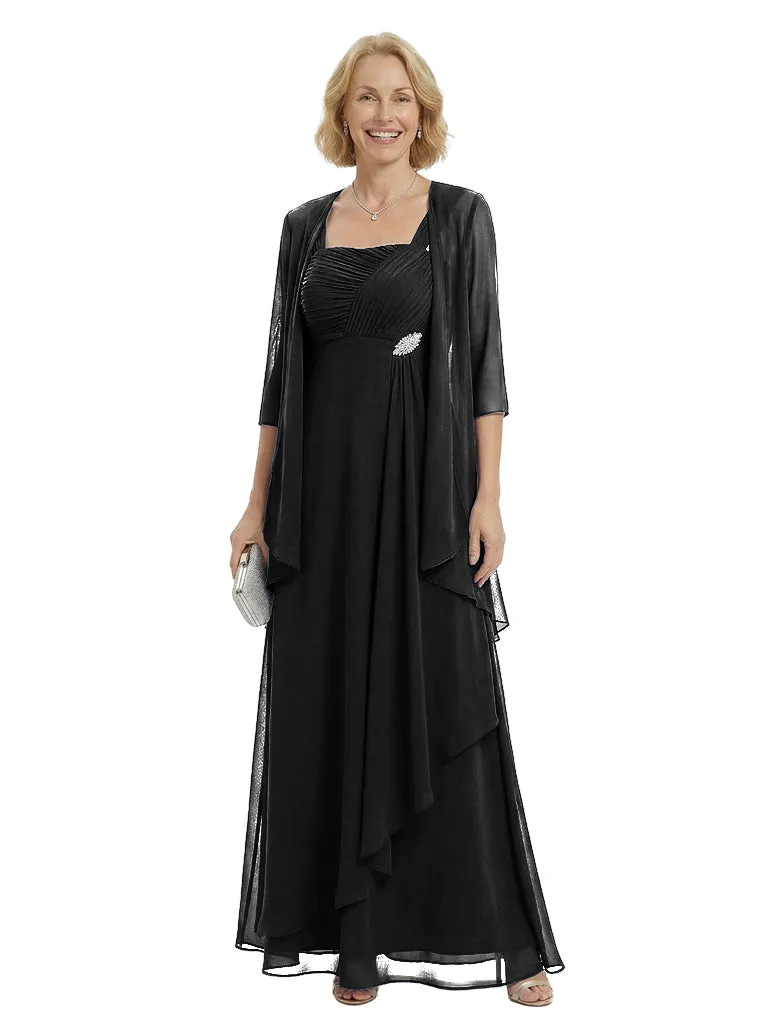 Square Neck Chiffon Mother Of The Bride Two Piece Maxi Gown Formal Wedding Guest Dress sold by ChicSew product image thumbnail 4