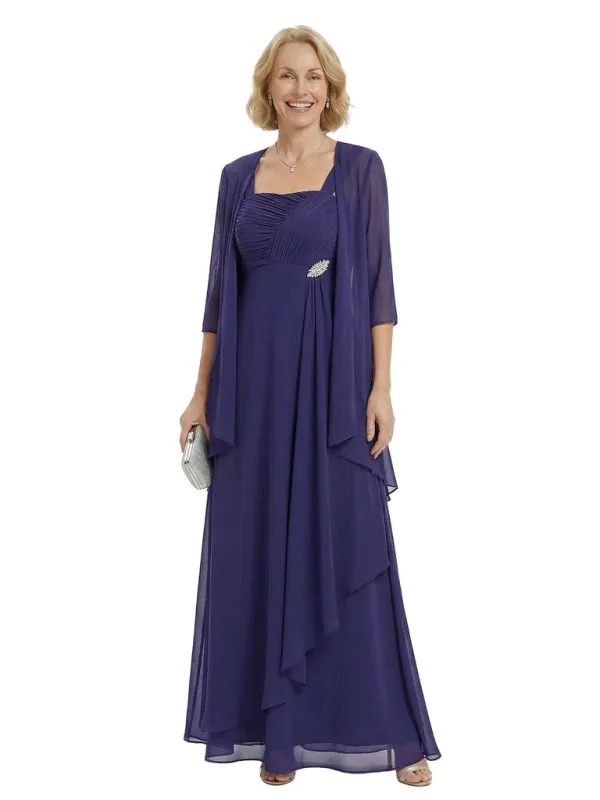 Square Neck Chiffon Mother Of The Bride Two Piece Maxi Gown Formal Wedding Guest Dress sold by ChicSew