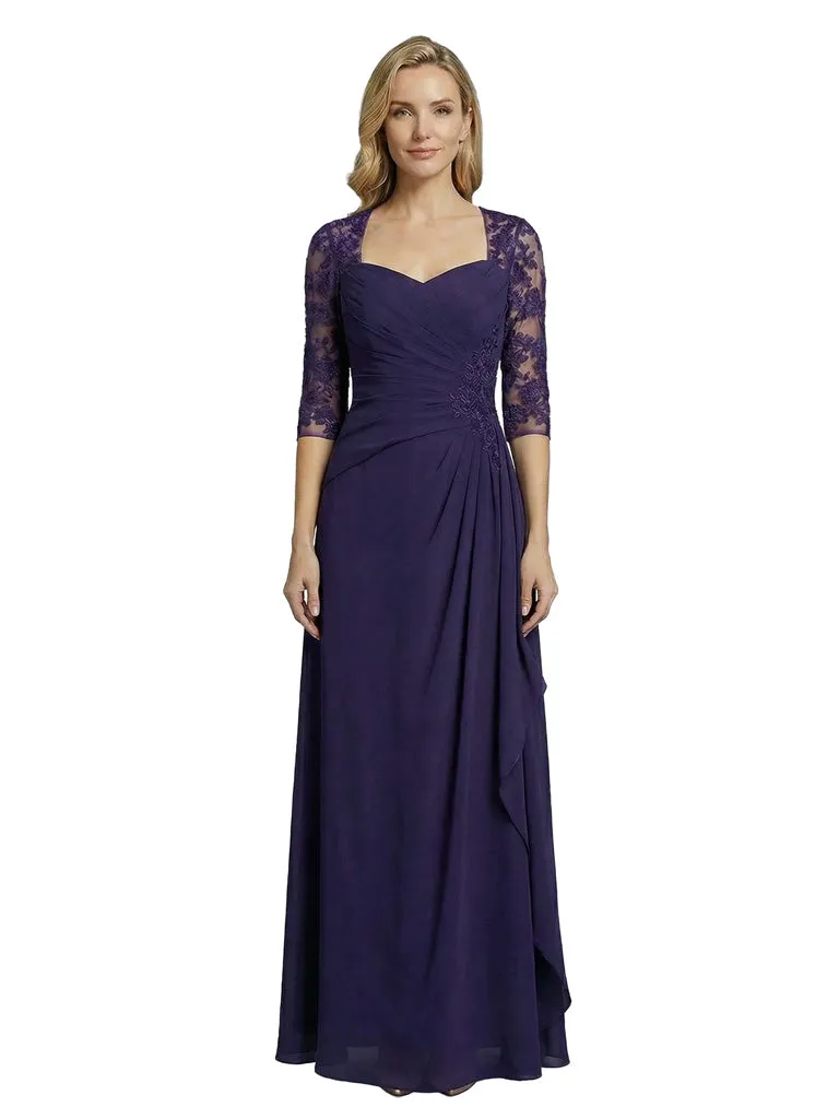 Elegant A-Line V-Neck Lace Long Sleeves Mother Of The Bride Dress Chiffon Gown sold by ChicSew