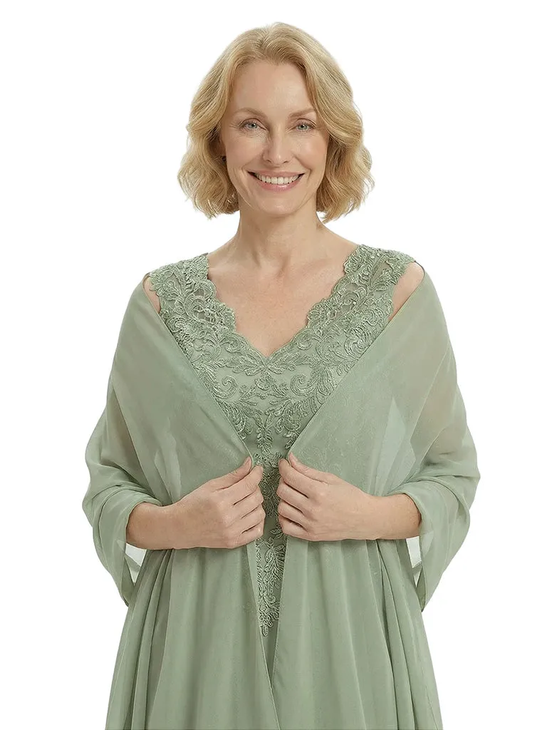 Elegant V-Neck Lace Applique Sleeveless A-Line Floor-Length Chiffon Mother Of The Bride Dress sold by ChicSew product image thumbnail 2