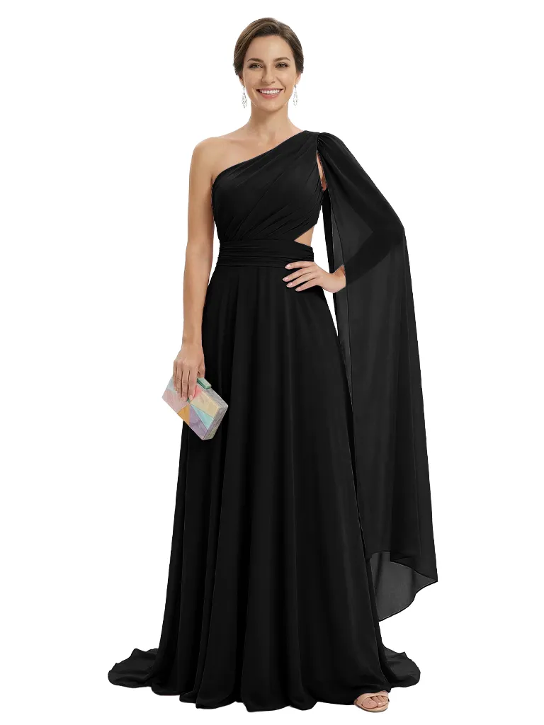 Modern One Shoulder Ruched A-Line Floor-Length Chiffon Mother Of The Bride Dress sold by ChicSew product image thumbnail 4