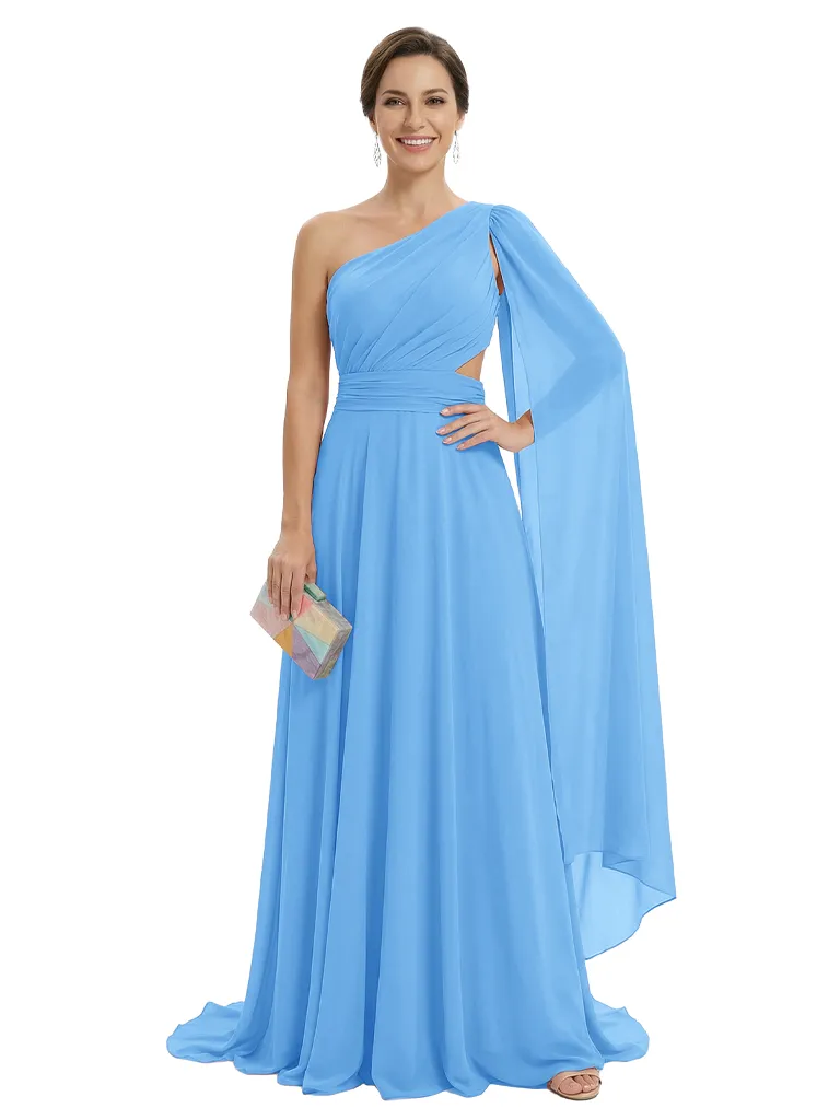 Modern One Shoulder Ruched A-Line Floor-Length Chiffon Mother Of The Bride Dress sold by ChicSew product image thumbnail 5