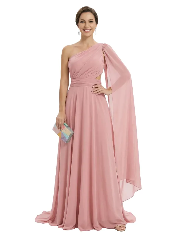 Modern One Shoulder Ruched A-Line Floor-Length Chiffon Mother Of The Bride Dress sold by ChicSew