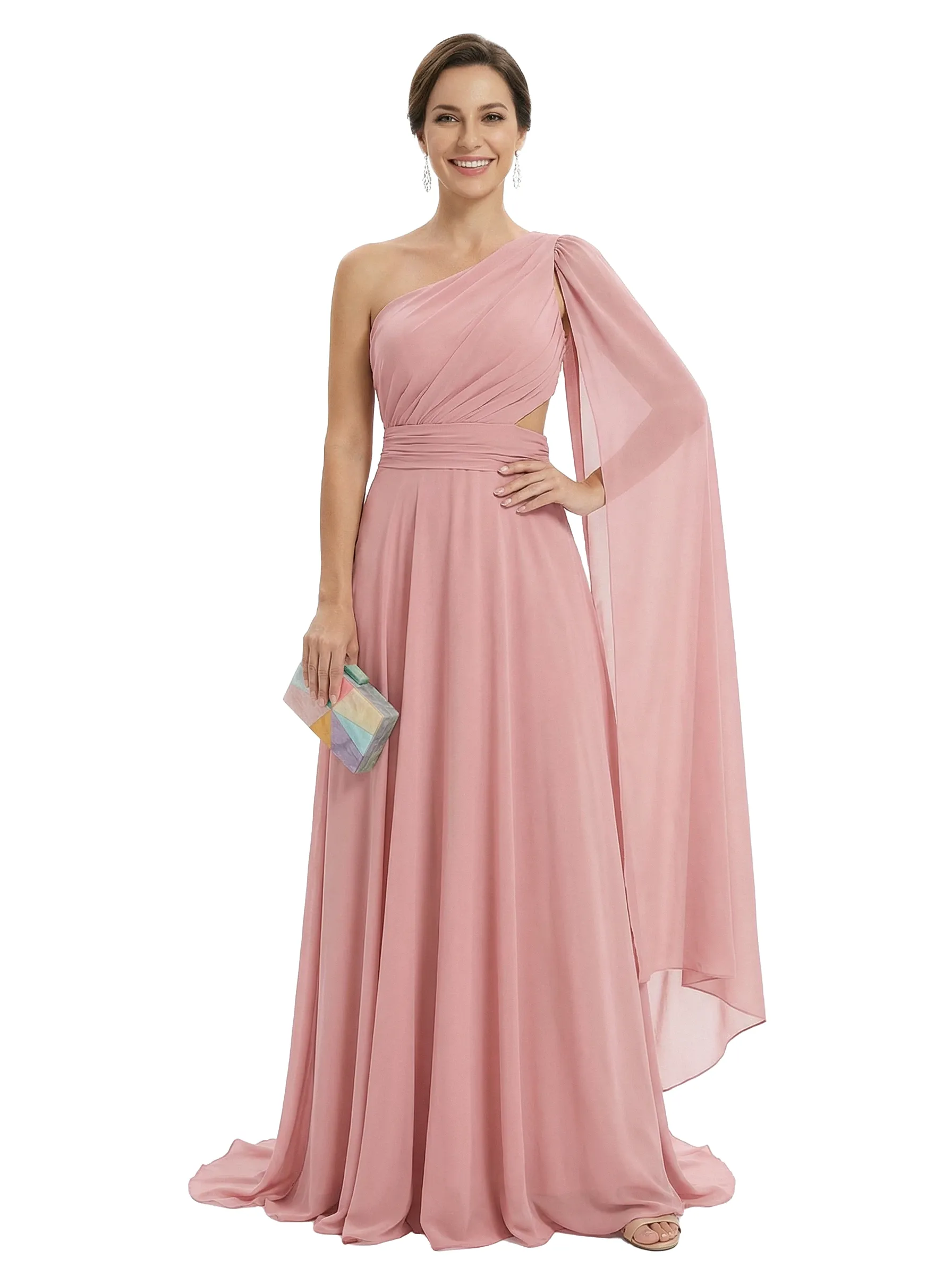 Modern One Shoulder Ruched A-Line Floor-Length Chiffon Mother Of The Bride Dress sold by ChicSew