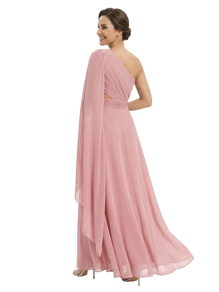 Modern One Shoulder Ruched A-Line Floor-Length Chiffon Mother Of The Bride Dress sold by ChicSew product image thumbnail 3