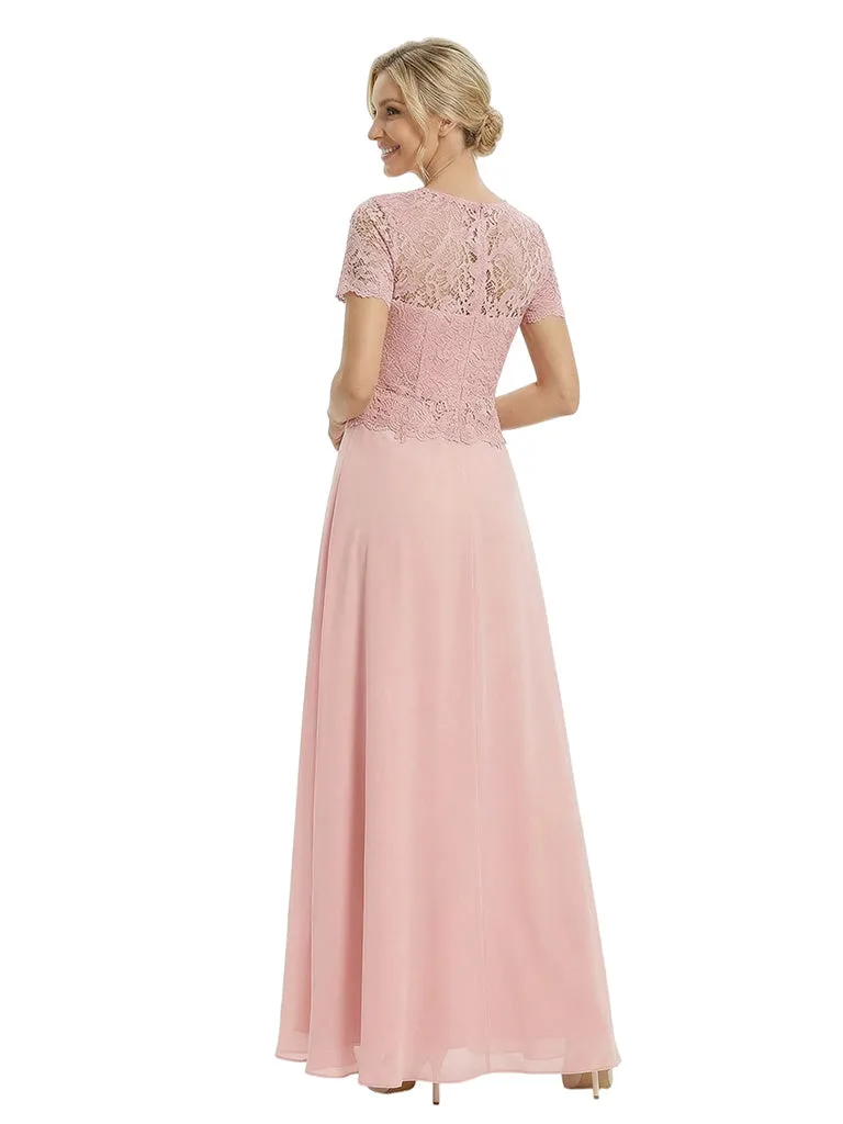 Beautiful Short Sleeves Lace Top A-Line Floor-Length Chiffon Mother Of The Bride Dress sold by ChicSew product image thumbnail 3