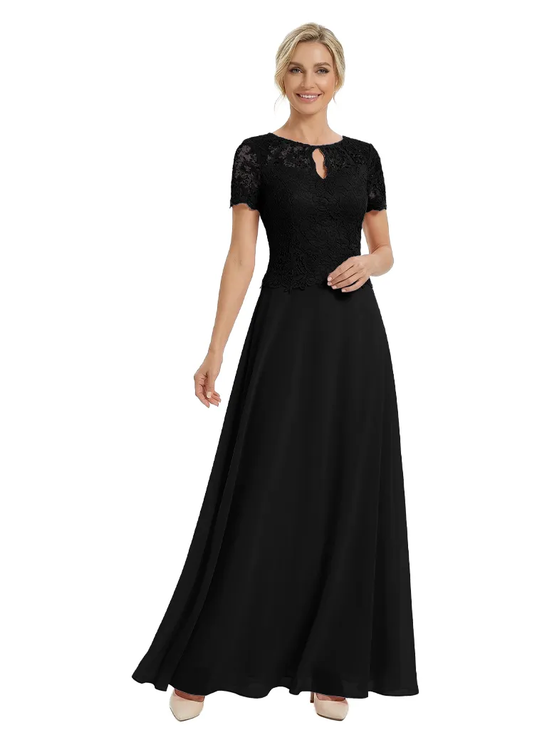 Beautiful Short Sleeves Lace Top A-Line Floor-Length Chiffon Mother Of The Bride Dress sold by ChicSew product image thumbnail 4